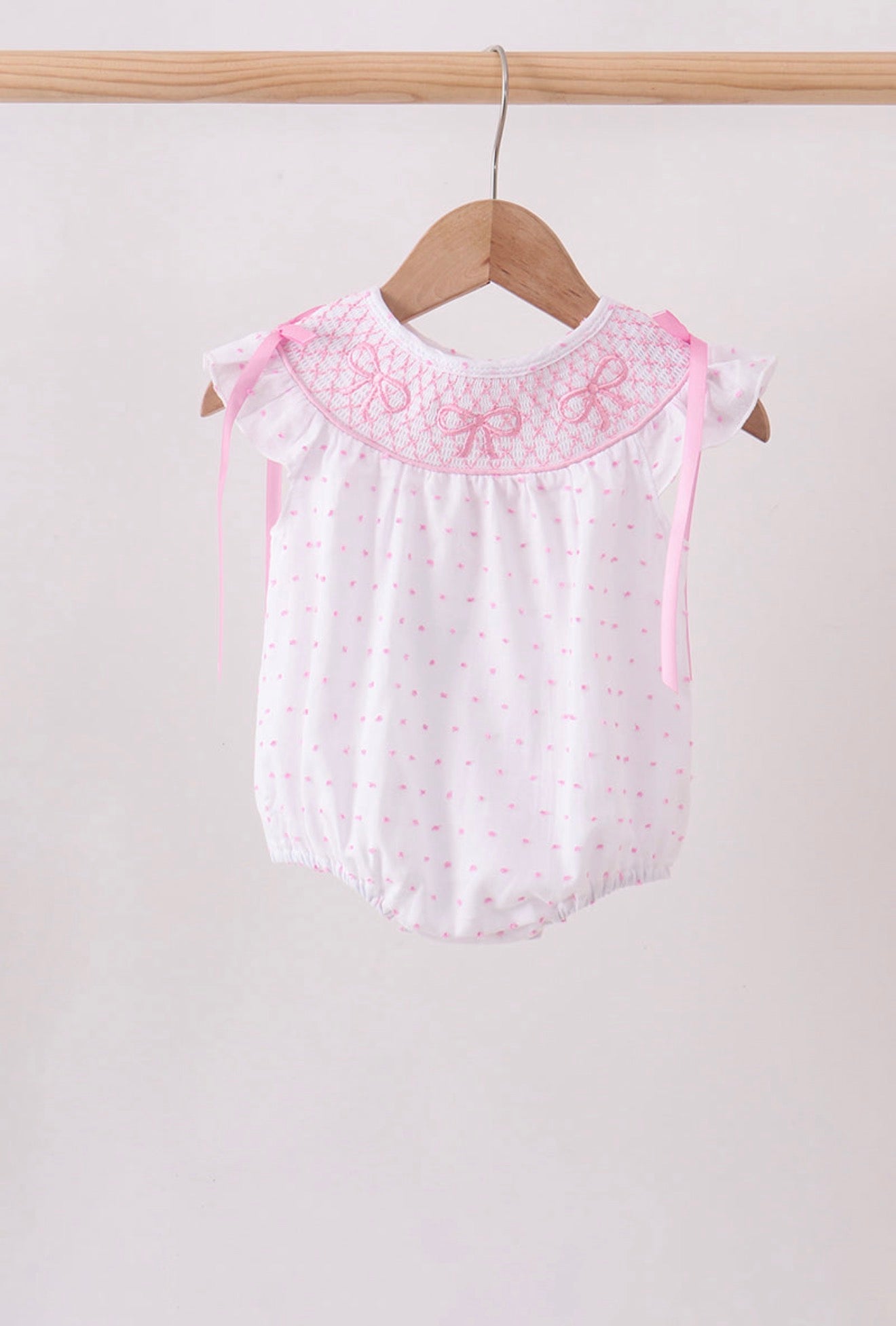 Smocked Swiss Dot Bow Bubble