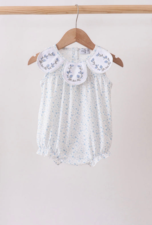 Blue Floral Embroidered Bubble