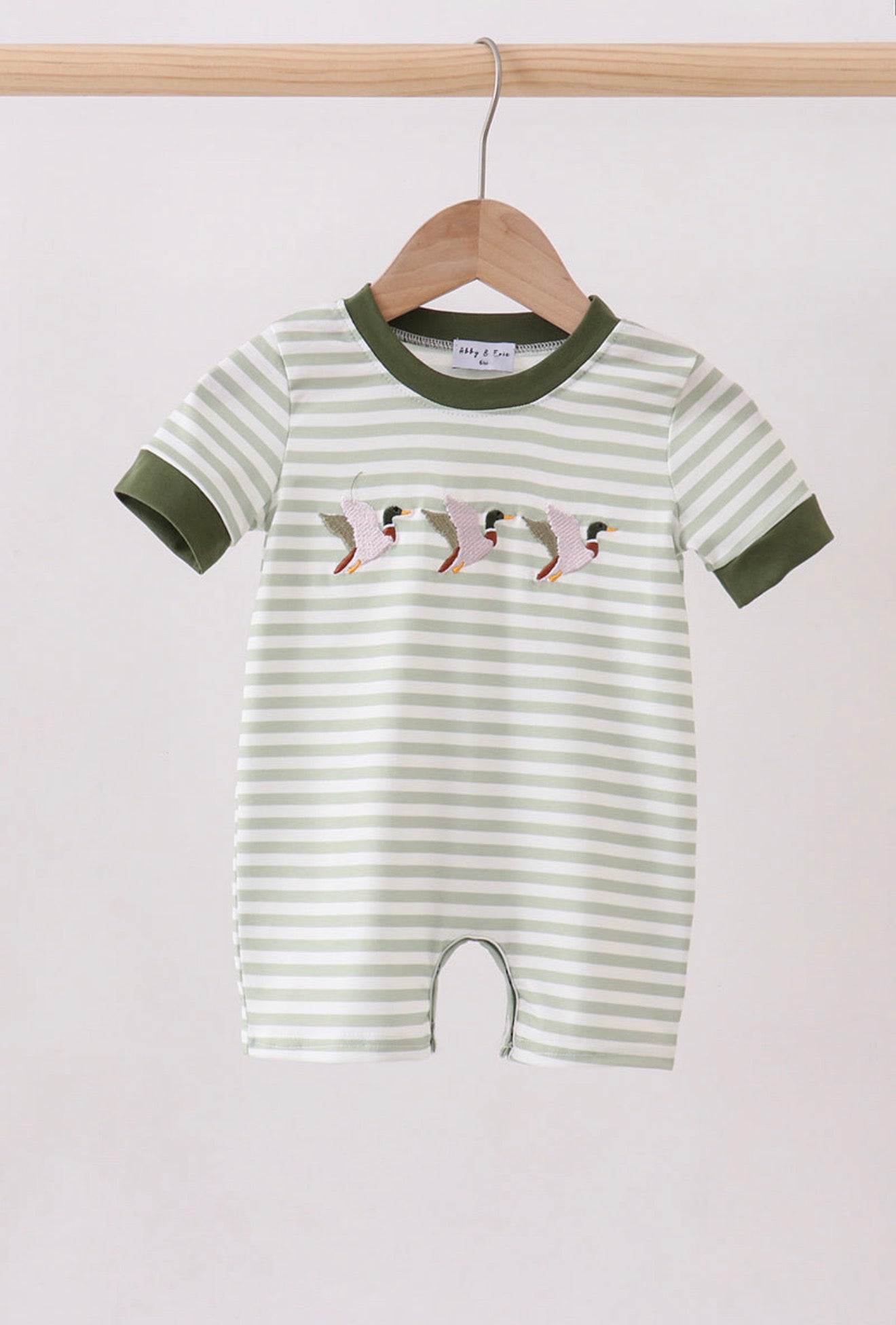 Embroidered Duck Stripe Romper
