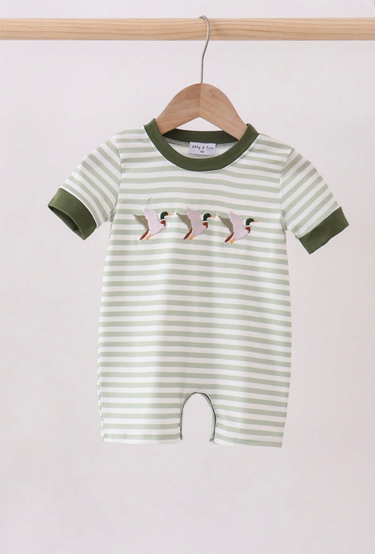 Embroidered Duck Stripe Romper