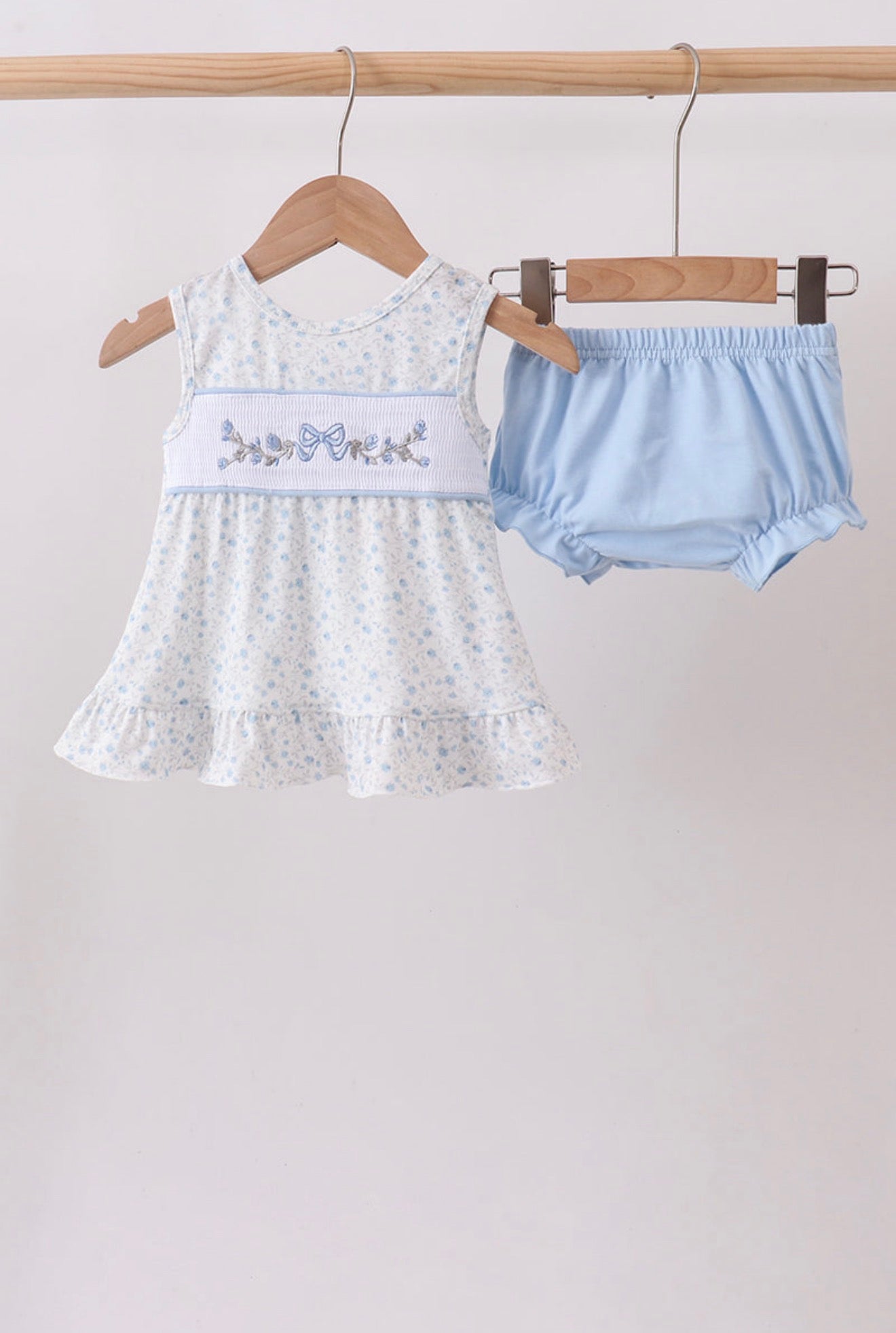Blue Floral Smocked Swing Back Set