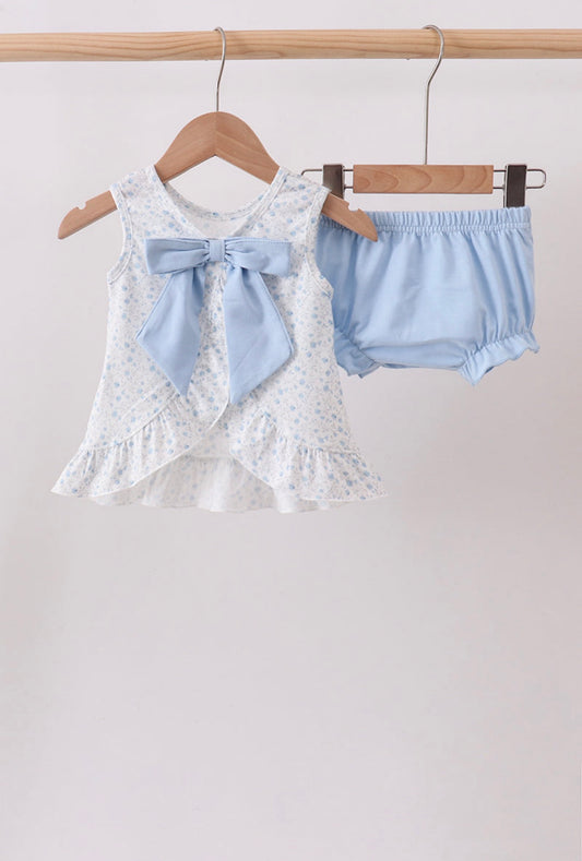 Blue Floral Smocked Swing Back Set