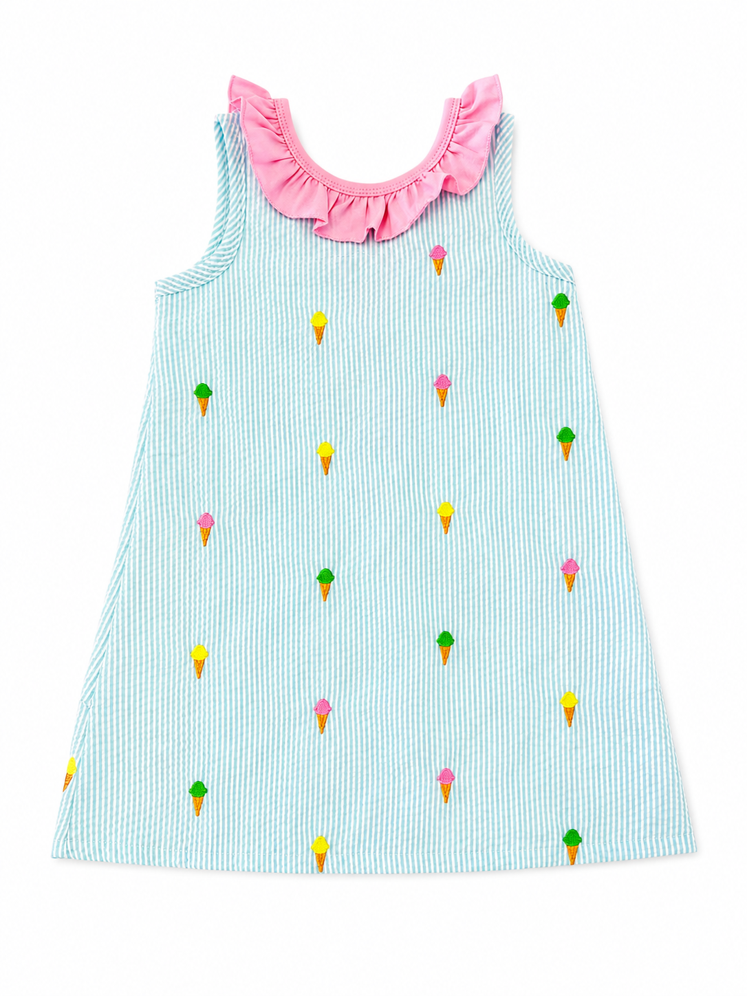 Ice Cream Embroidered Seersucker Dress
