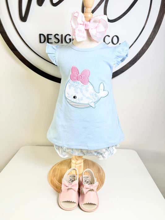 Whale Embroidered Bloomer Set