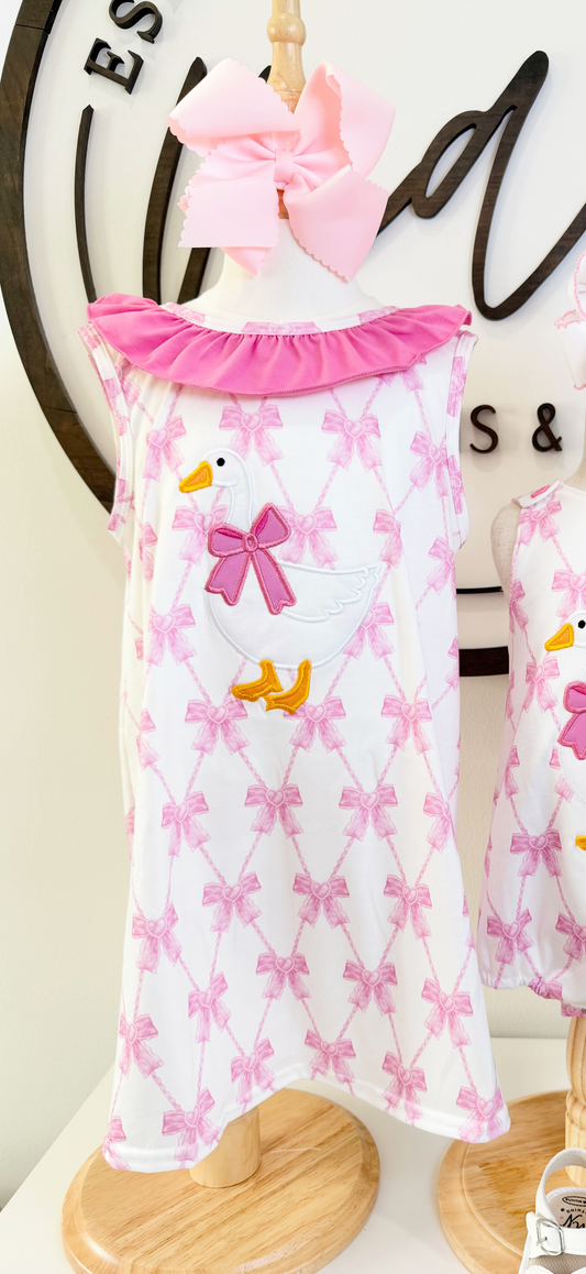 Pink Goose Appliqué Bow Dress