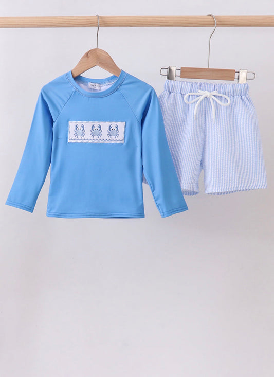 Crab Seersucker Swim Set