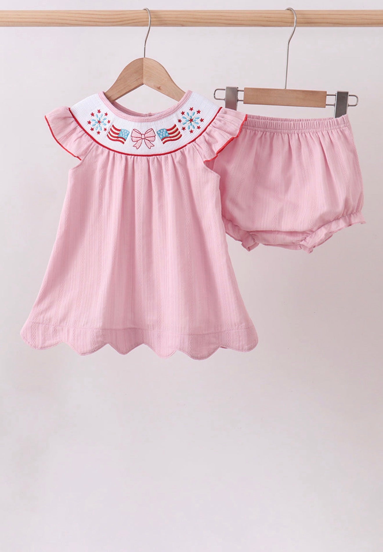 Pink Patriotic Smocked Jacquard Bloomer Set