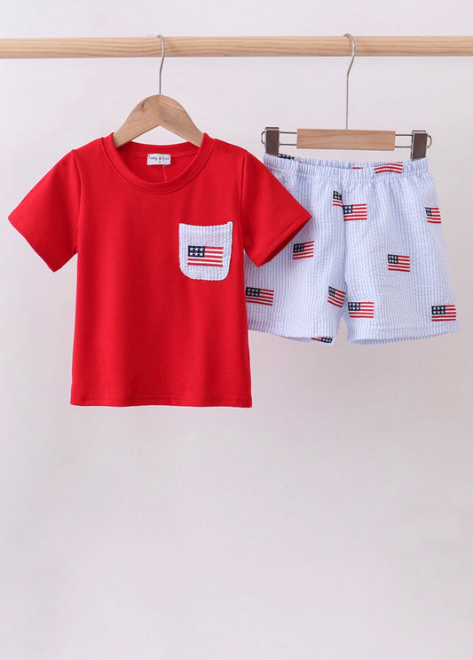 Flag Seersucker Shorts Set
