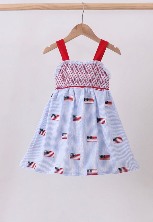 Flag Seersucker Smocked Dress