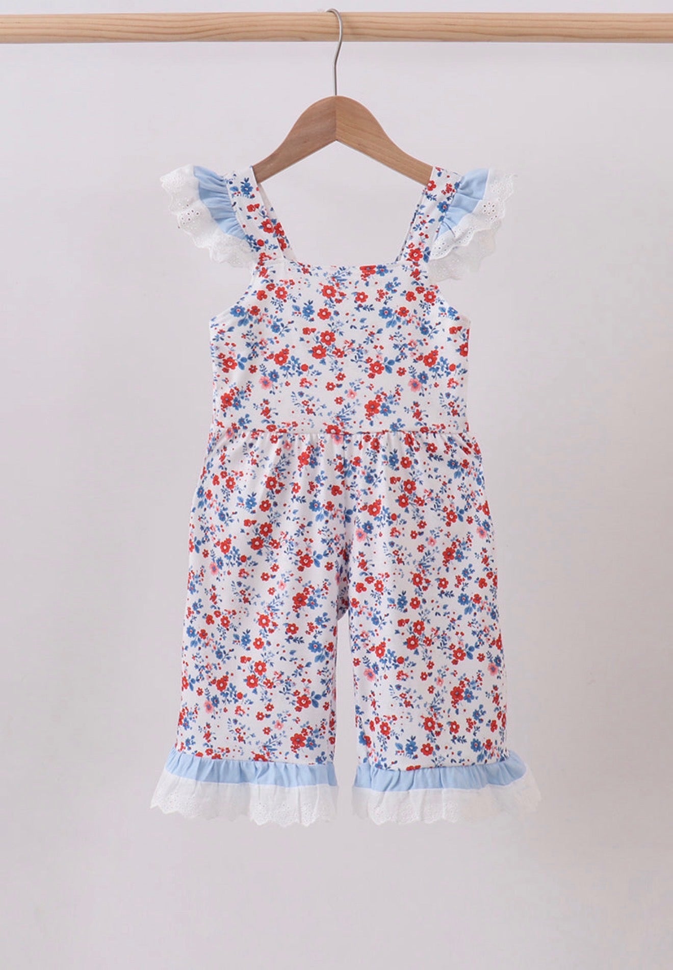Patriotic Floral Lace Romper