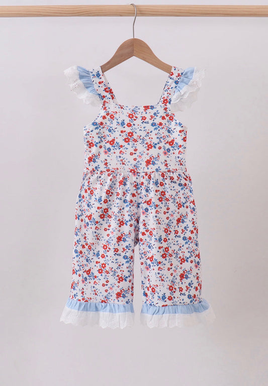 Patriotic Floral Lace Romper