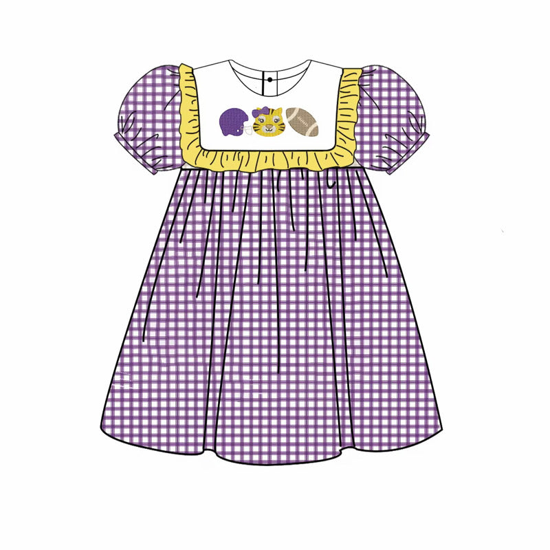 Tigers Embroidered Seersucker Ruffle Dress