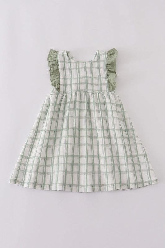 Sage Ruffle Plaid Dress