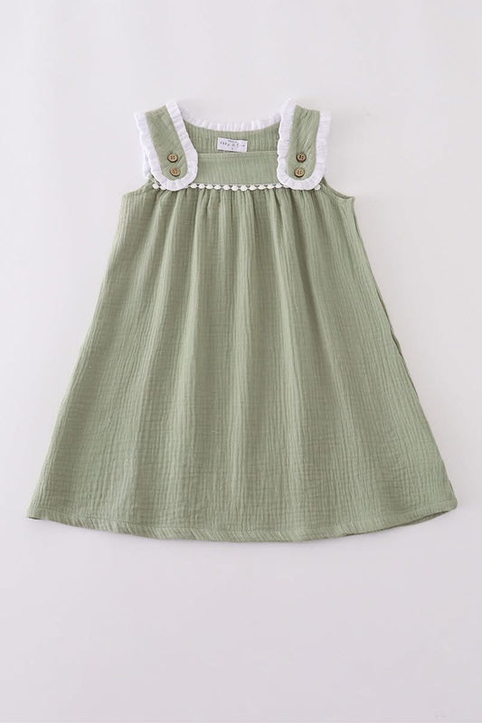Sage Muslin Ruffle Dress