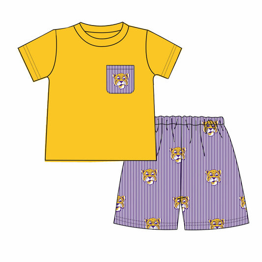 Tigers Embroidered Seersucker Pocket Shorts Set