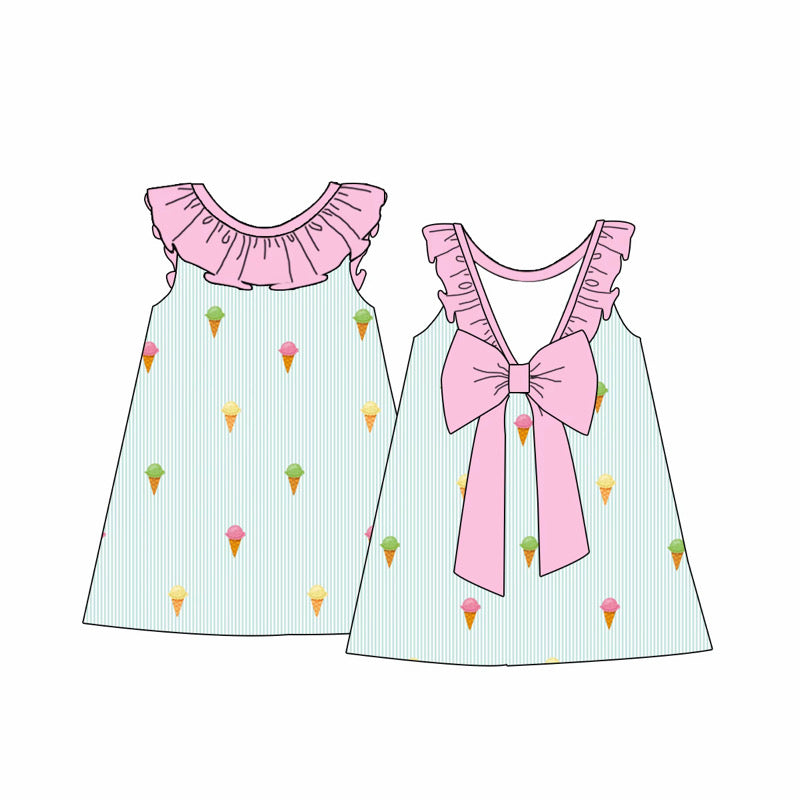 Ice Cream Embroidered Seersucker Dress