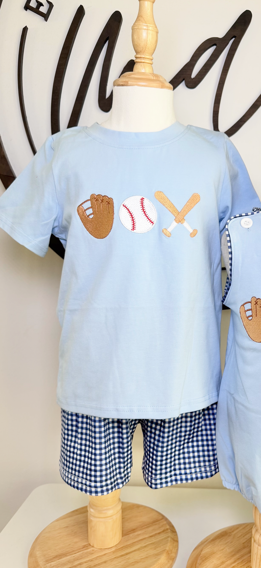 Baseball Embroidered Shorts Set