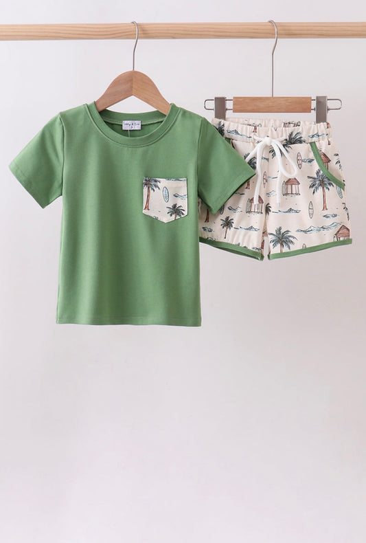 Beach Print Shorts Set