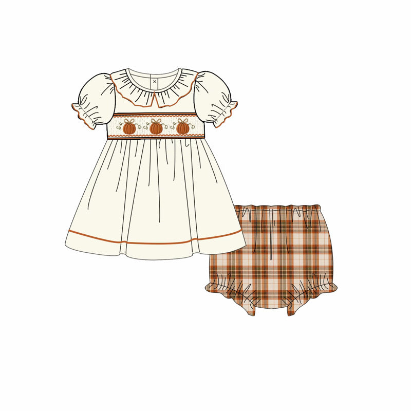 Fall Plaid Smocked Bloomer Set