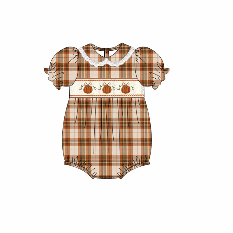 Fall Plaid Ruffle & Lace Smocked Bubble