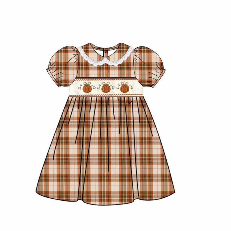Fall Plaid Ruffle & Lace Smocked Dress