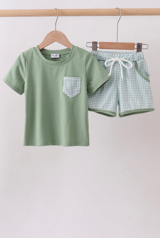 Green Gingham Shorts Set