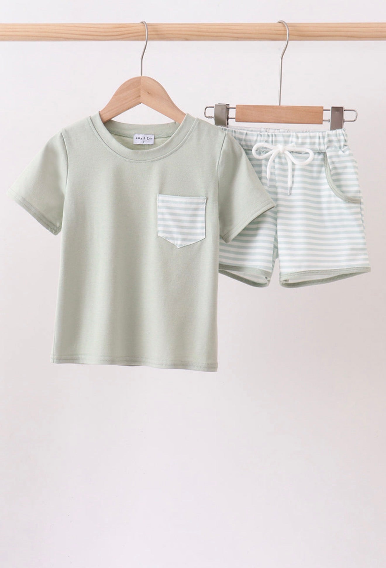 Green Stripe Shorts Set
