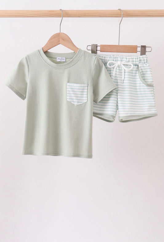 Green Stripe Shorts Set