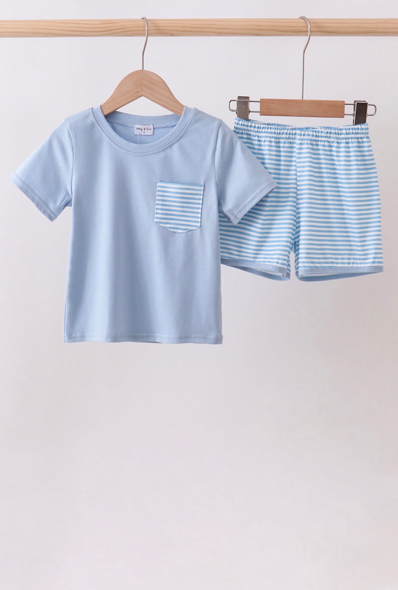 Blue Stripe Shorts Set