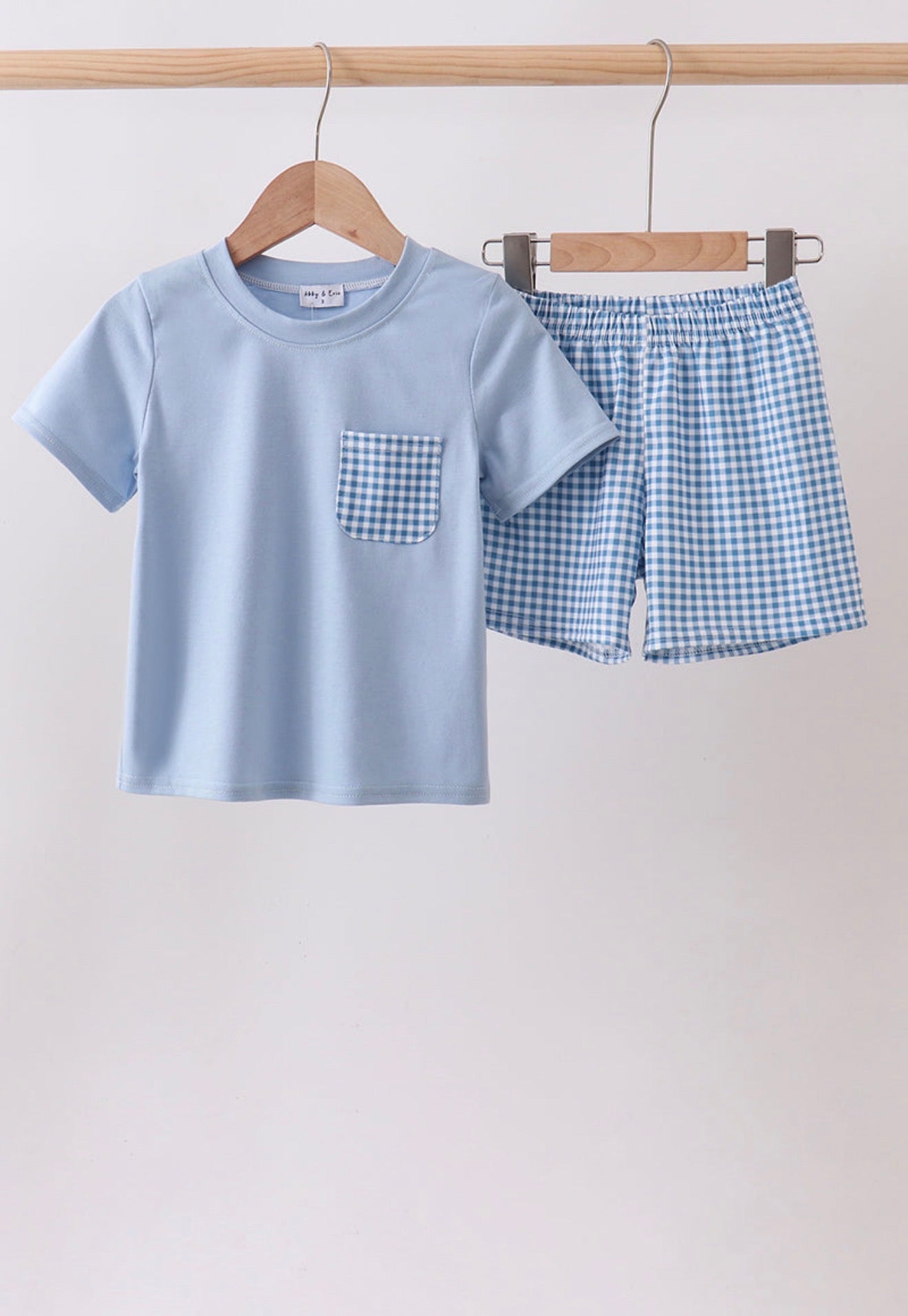 Blue Gingham Shorts Set