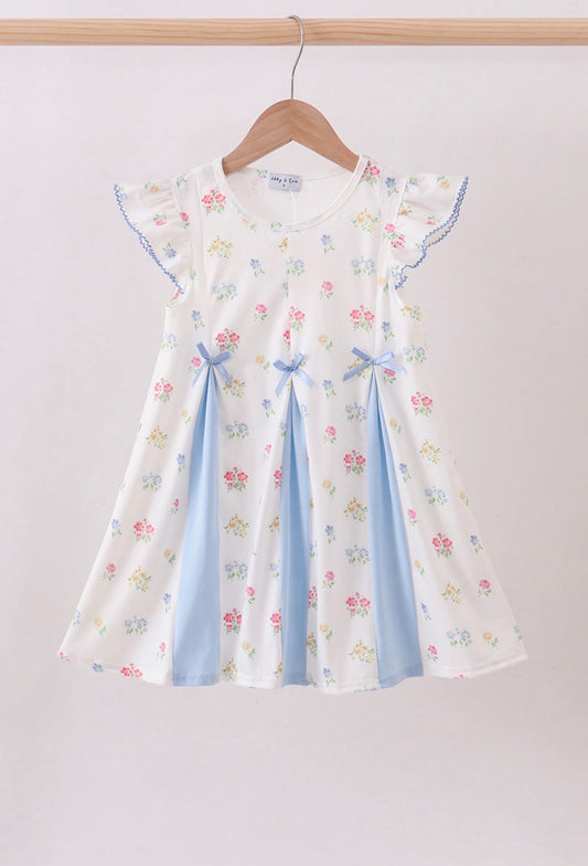 Blue floral bow ruffle dress