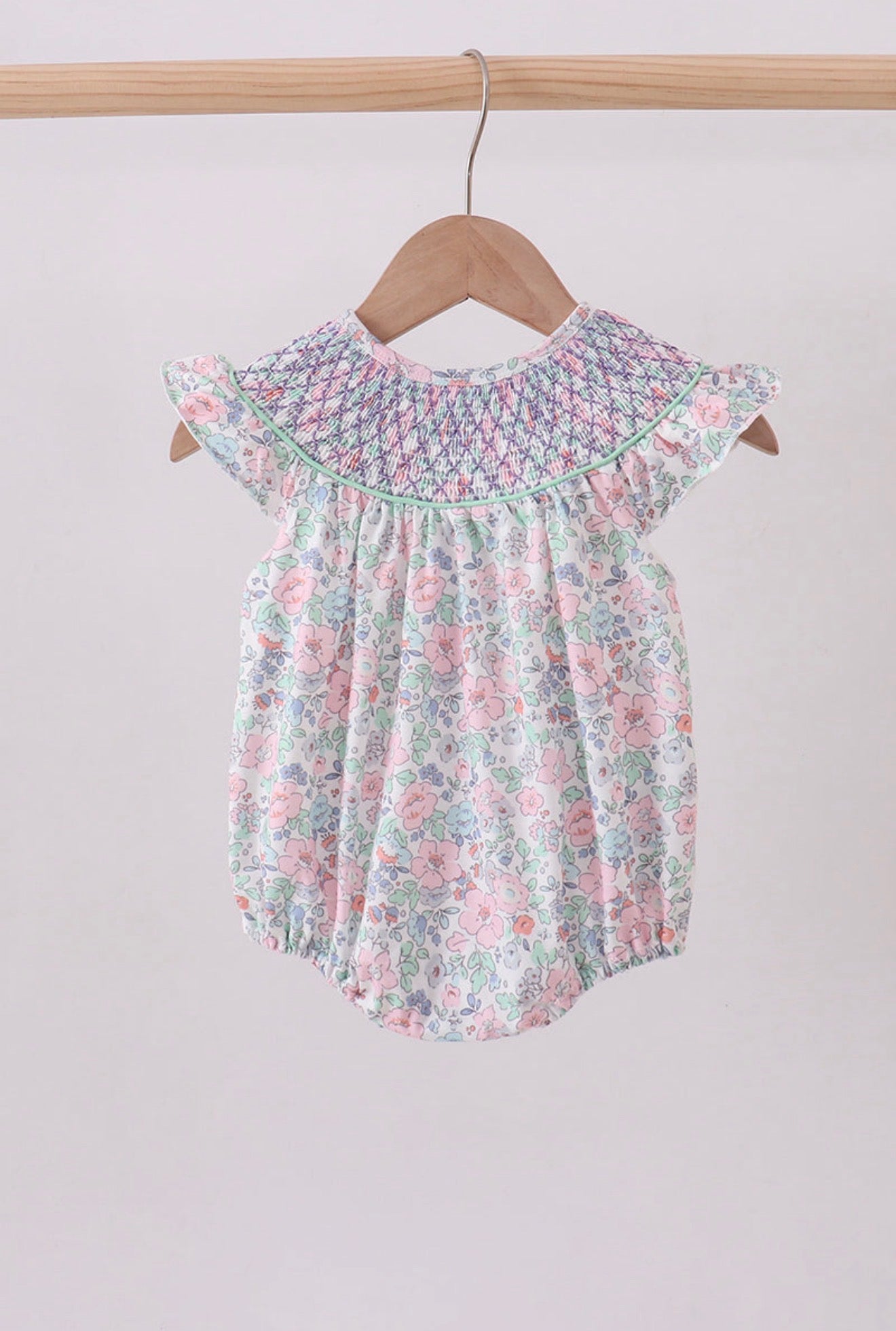 Pastel Floral Smocked Bubble
