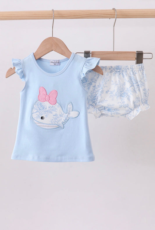 Whale Embroidered Bloomer Set