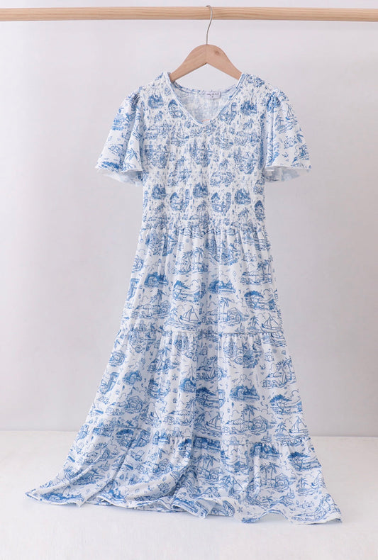 Adult Beach Toile Smocked Dress