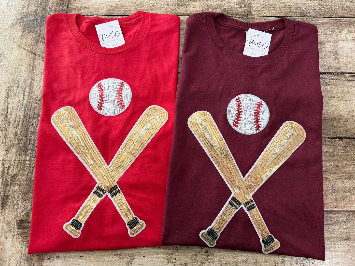 Crossed Bats Sequin Baseball Graphic T-Shirt