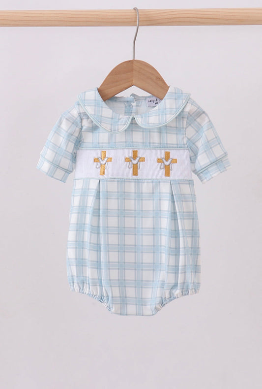 Cross Smocked Plaid Bubble