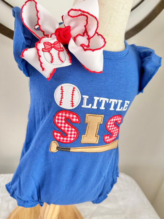 Little SIS Baseball Appliqué Bubble