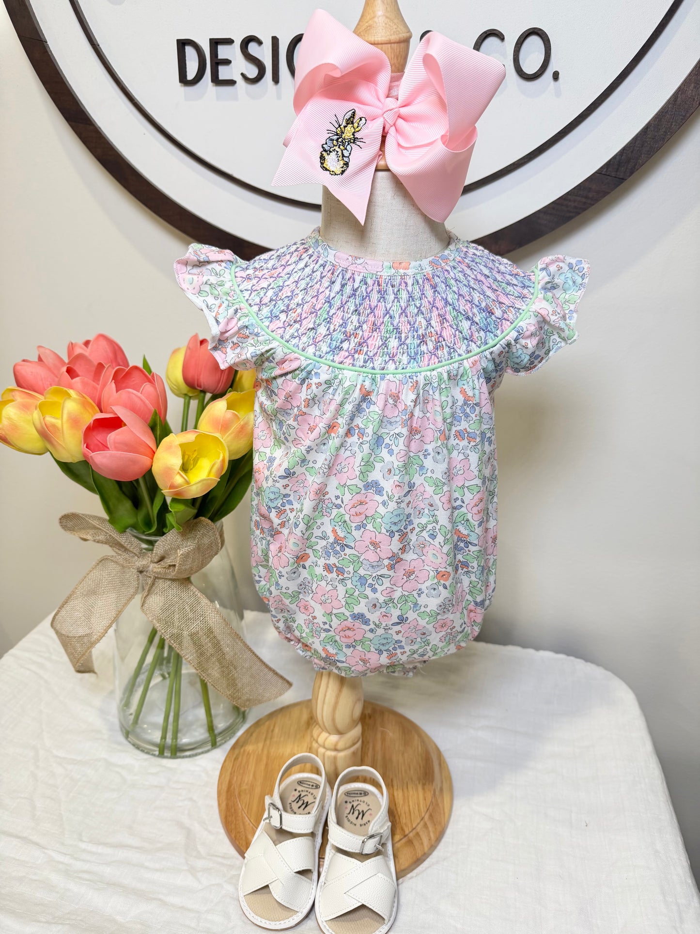 Pastel Floral Smocked Bubble