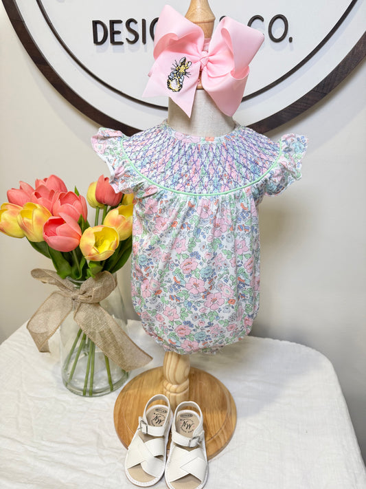 Pastel Floral Smocked Bubble