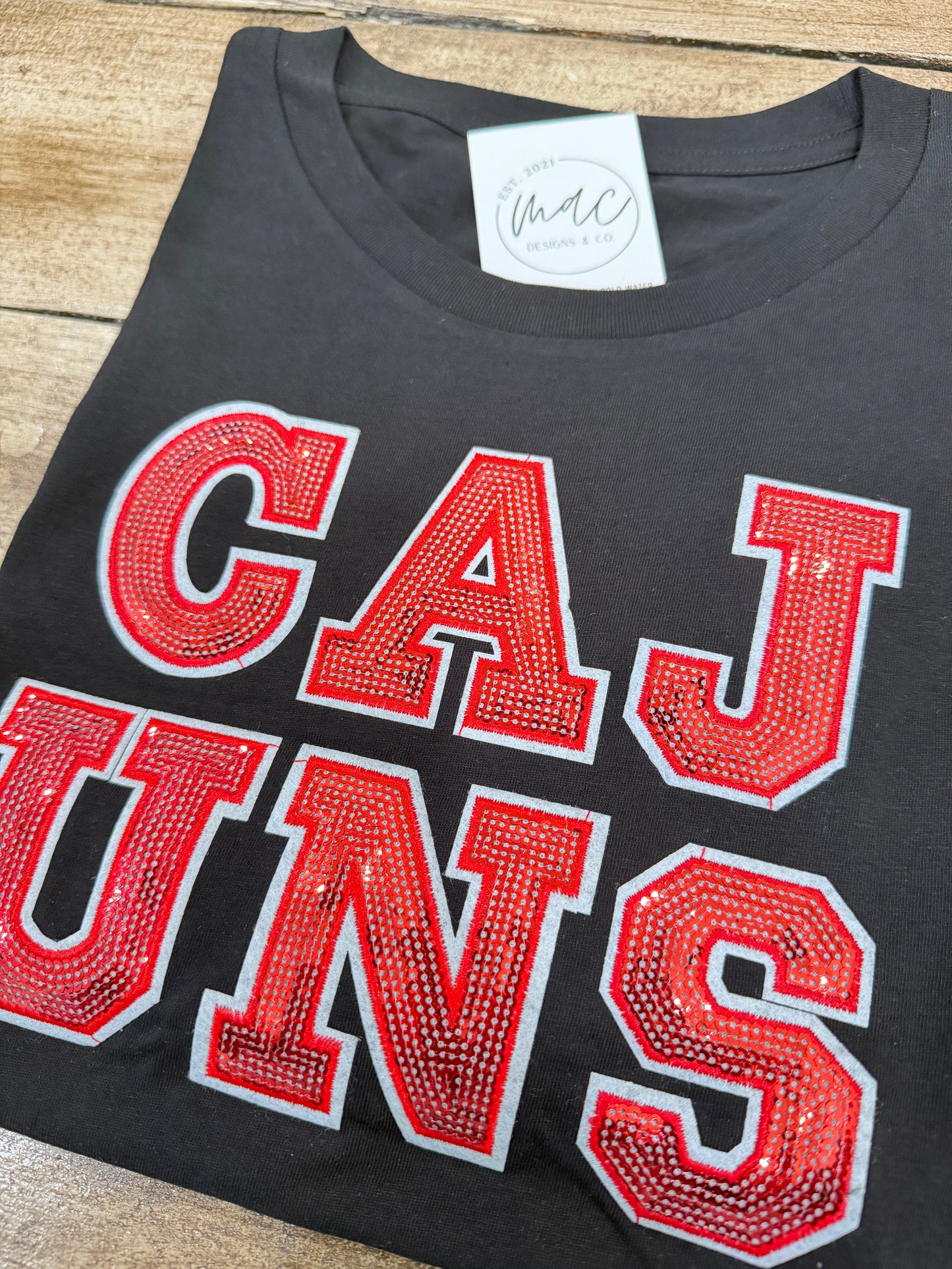 CAJUNS Sequin Graphic Crop Top Shirt