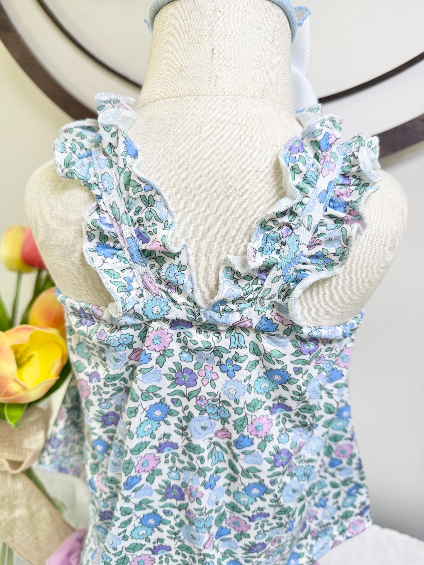 Blue Floral Ruffle Shorts Set