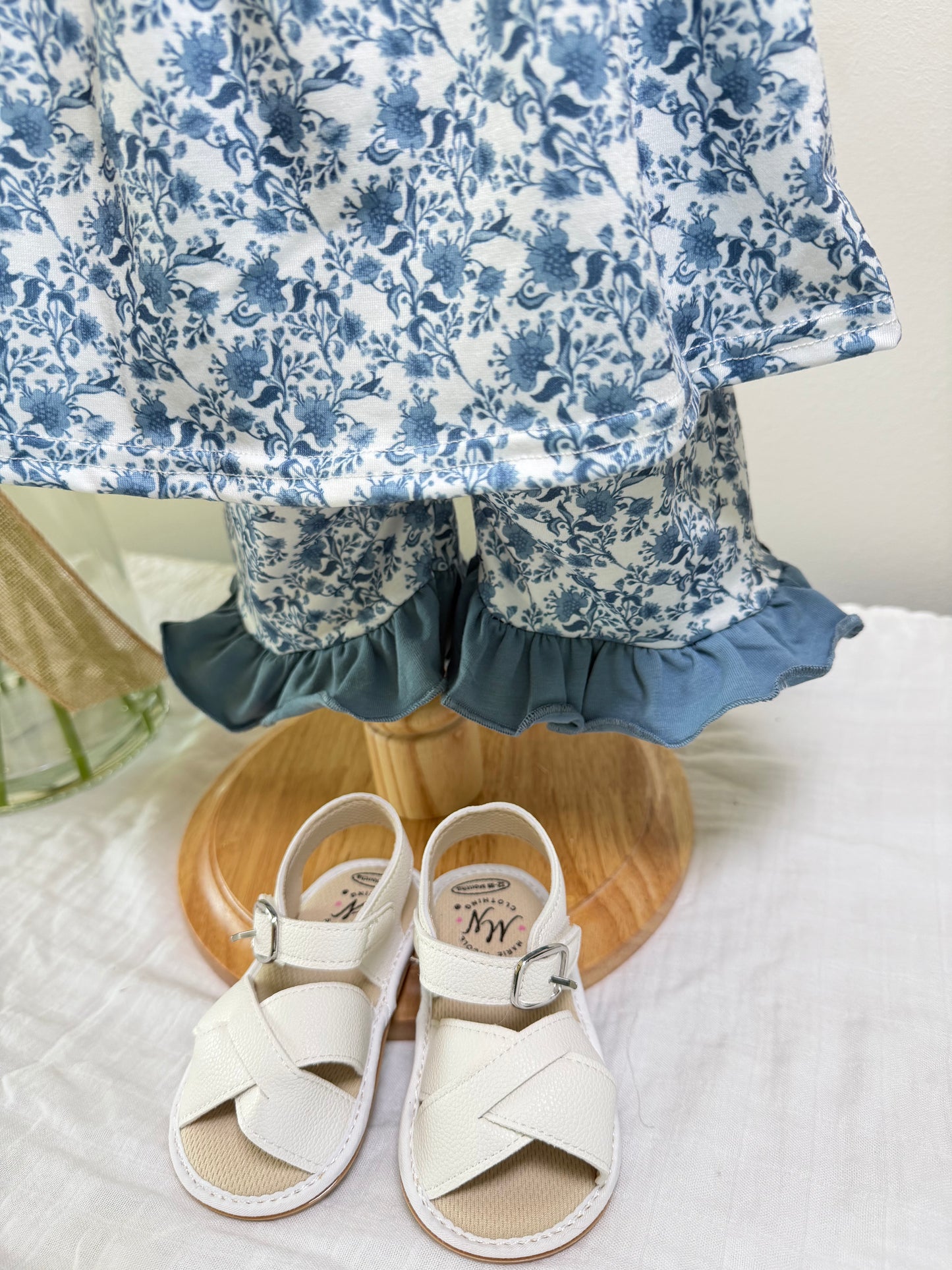 Blue Floral Ruffle Shorts Set