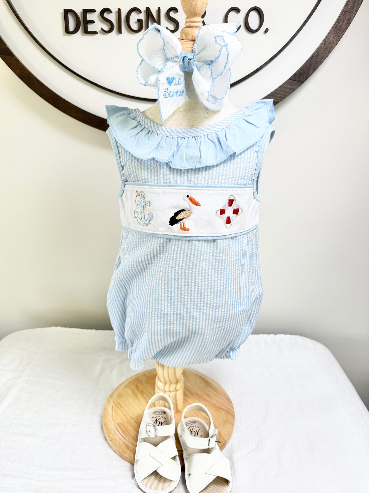Nautical Seersucker Ruffle Bubble
