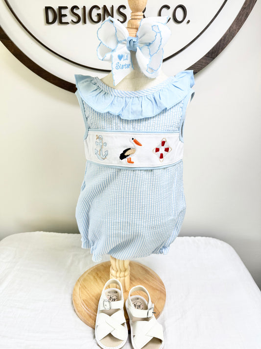 Nautical Seersucker Ruffle Bubble