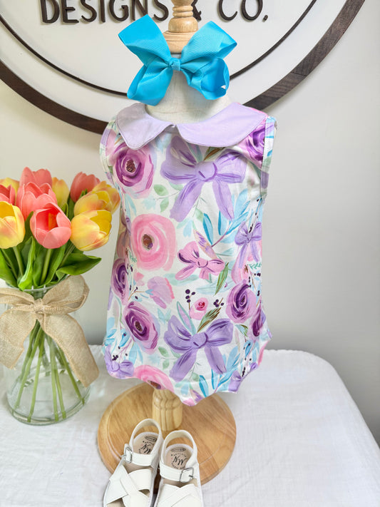 Purple Floral Swing Back Bloomer Set