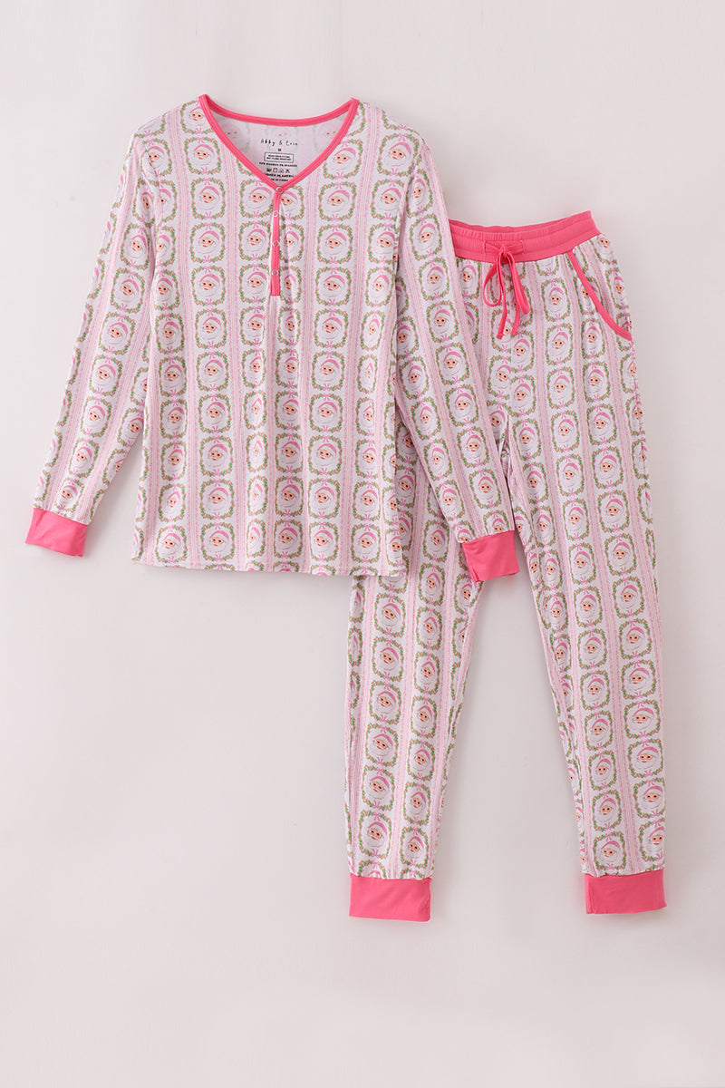 Pink Santa Claus Adult Bamboo Pajama Set
