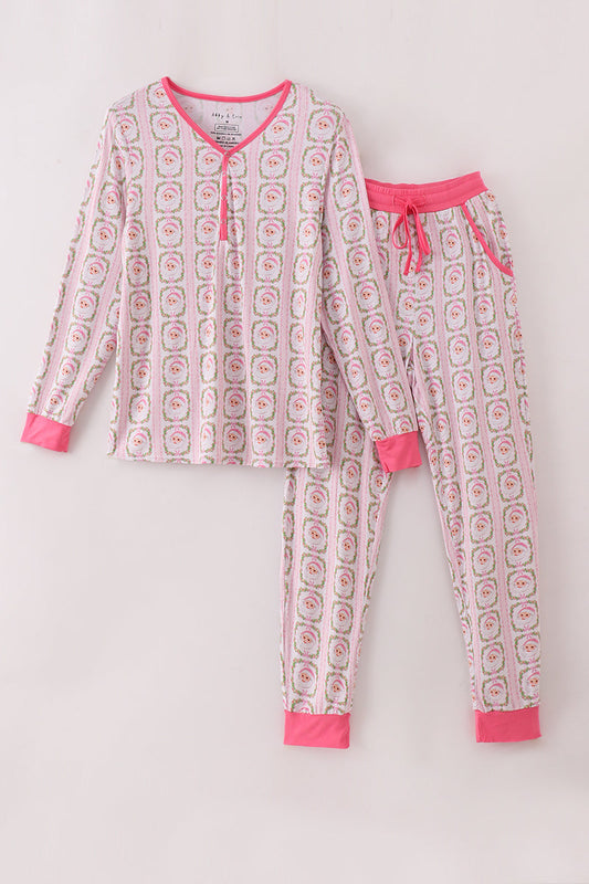 Pink Santa Claus Adult Bamboo Pajama Set