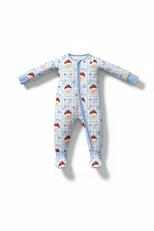 Blue Santa Claus Gingham Bamboo Sleeper