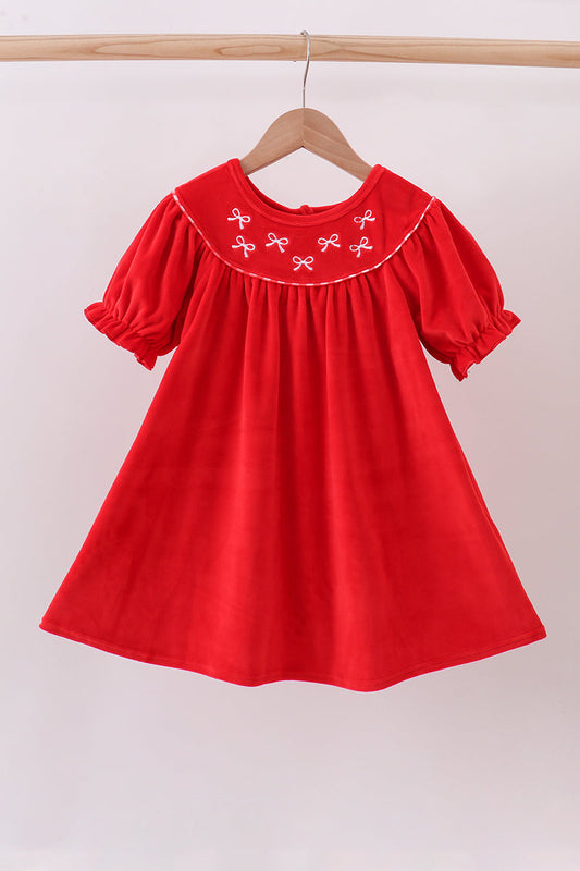 Red Bow Velvet Dress