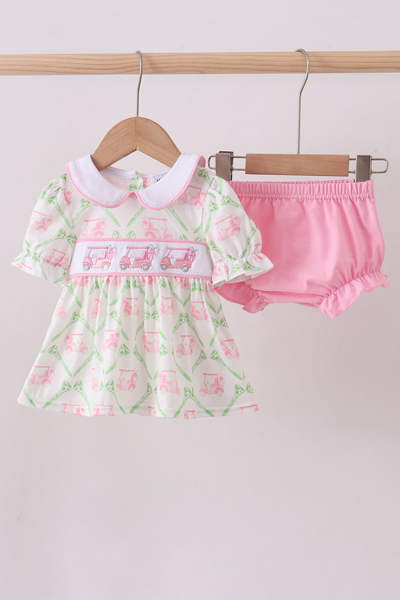 Green Golf Cart Embroidery Bloomer Set